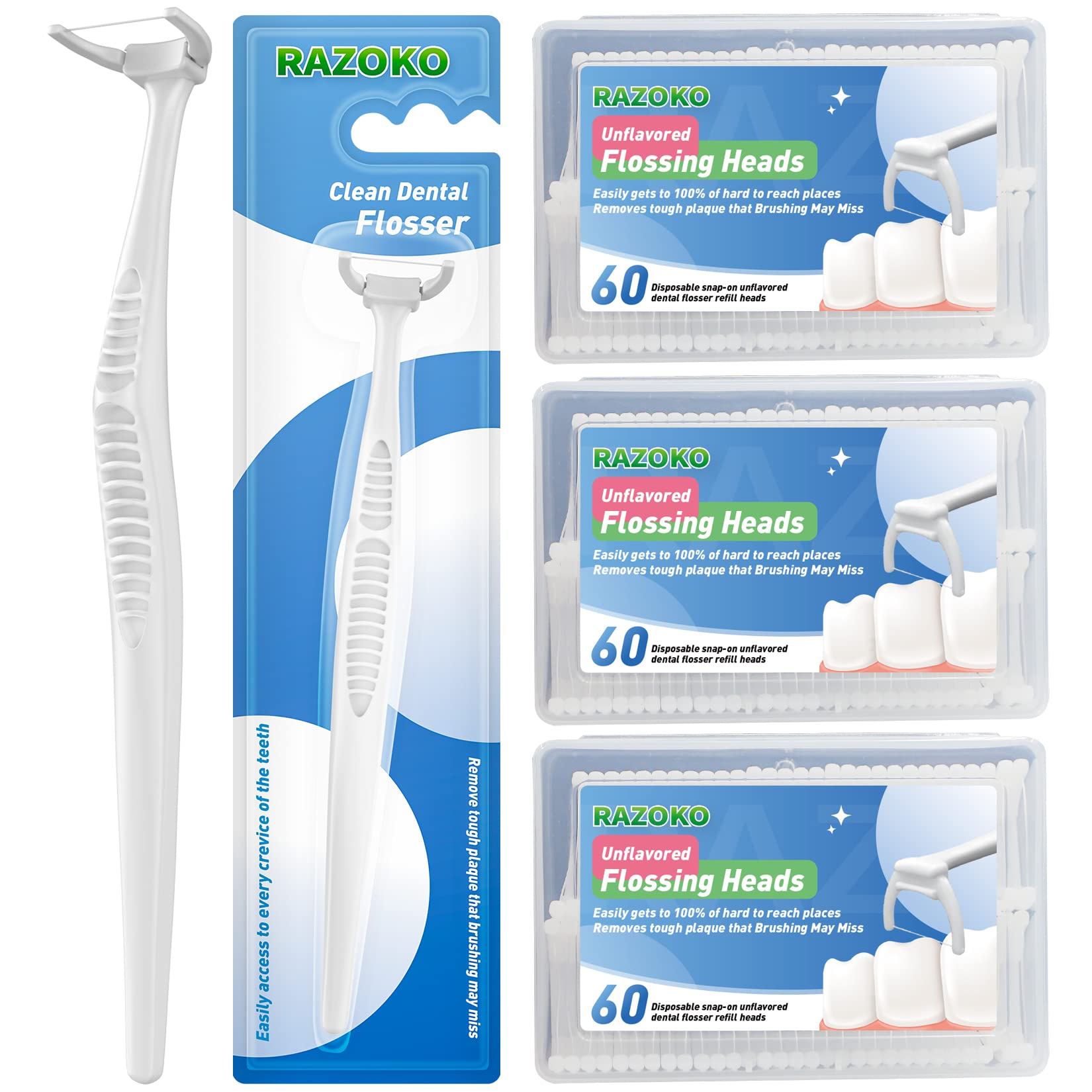 Dental Floss Picks, Clean Dental Flossers Kit (2 Handles&180 Extra Strength Refills)