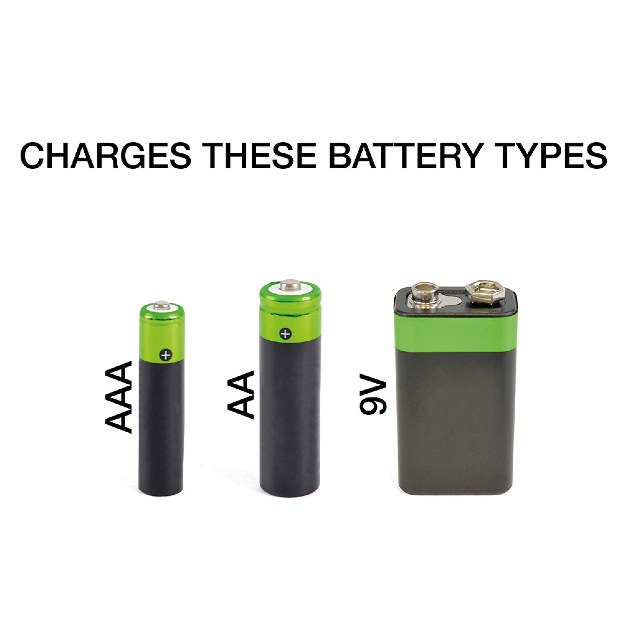 LLOYTRON Compact AA or AAA 9v (PP3) Battery Charger for NiMh NiCd Rechargeable Batteries – Charge 2 or 4 Batteries at Once – B1502 - Silver
