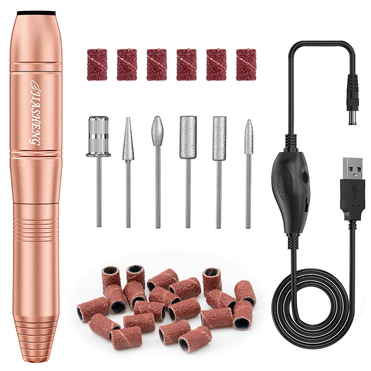 Electric Nail File, USB Nail Drill 20000rpm Electric Nail Drill for Manicure and Pedicure, Professional Electric Nail Files Kit for Acrylic Gel Nails, Gold