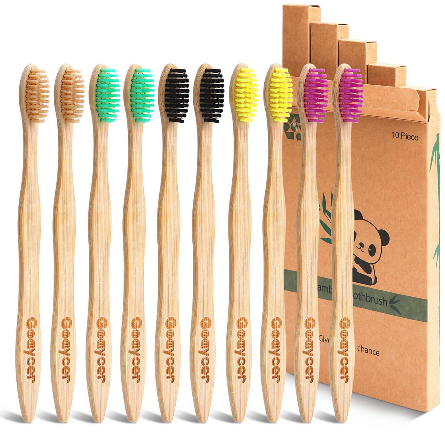 Goaycer Bamboo Toothbrushes Medium Bristles - Family 10 Pack Eco Friendly Biodegradable Organic Premium Wooden Toothbrush