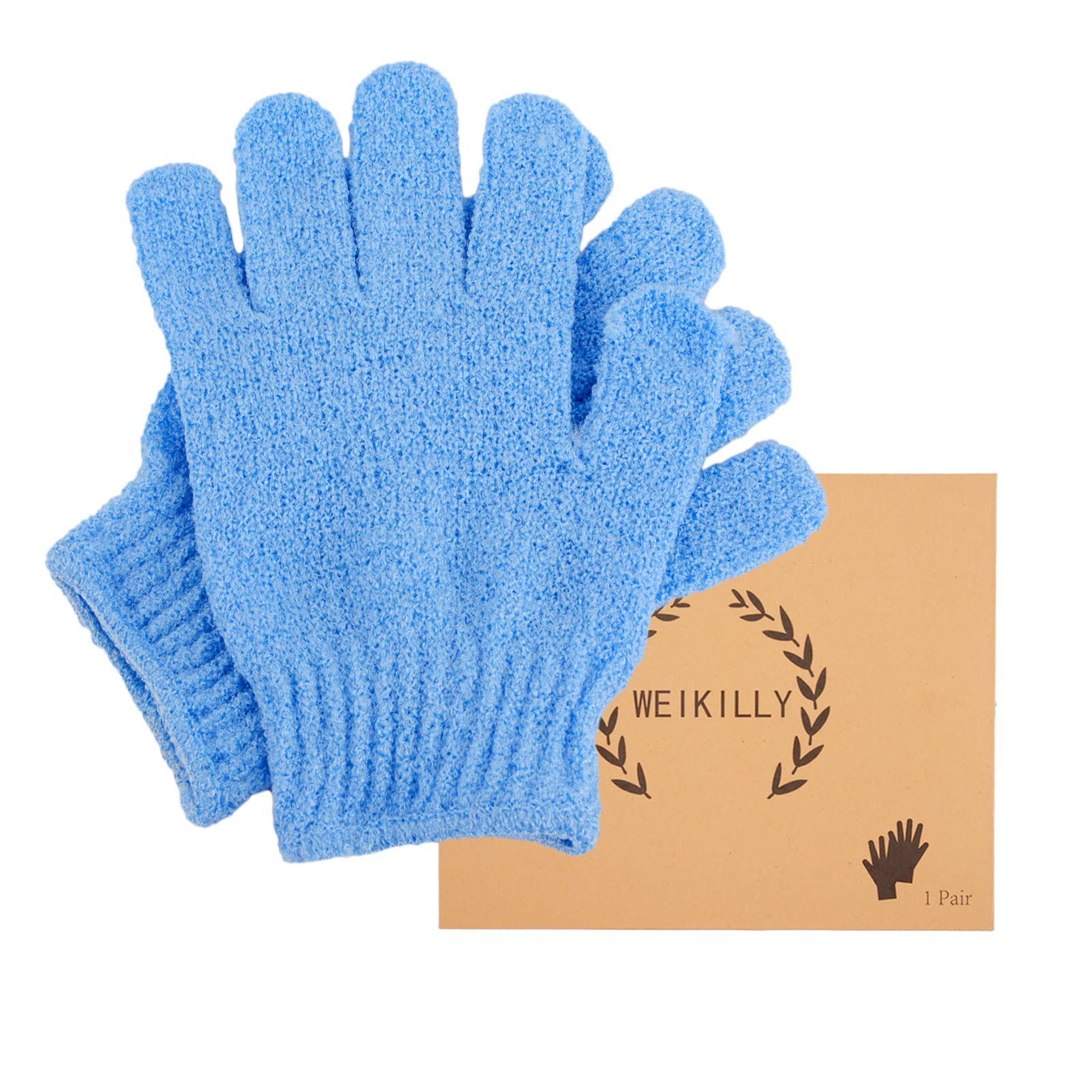 Bath Gloves for Shower, 1 Pair Natural Bamboo Exfoliating Wash Gloves for Body and Face, Both Gloves Body Shop for Adults and Kids (Blue)