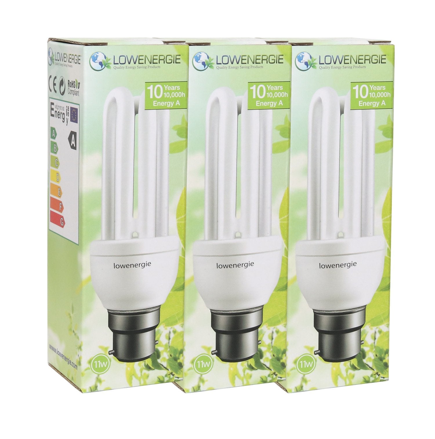 11W (=60W) Energy Saving CFL Light Bulbs, B22 B22d BC Bayonet Cap, Stick, 10 Years by Lowenergie [Energy Class A] (3)