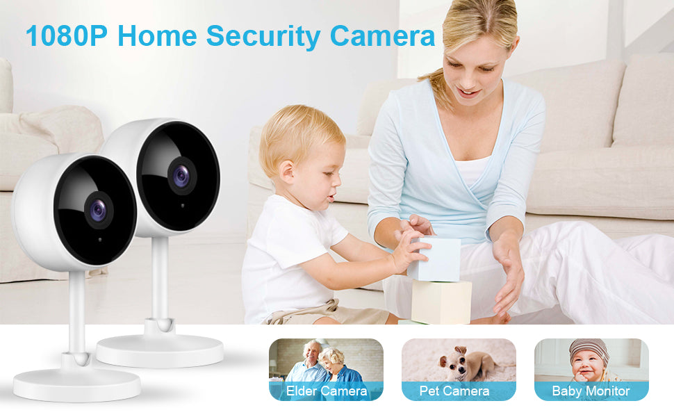 Security Camera 2 Pack, [2022 New] Crzwok 1080P Wifi Camera Indoor Baby Monitor with IR Night Vision, Human Motion Detection, 2 Way Talk, Wireless Dog Camera for baby /Pet/Elderly