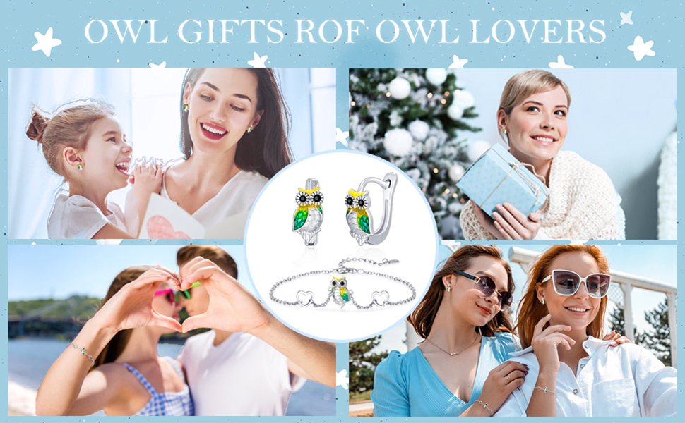KINGWHYTE Owl Bracelet 925 Sterling Silver Heart pendant Bracelet Animal Bracelet Jewelry Gifts for Women Mum Girls Daughter
