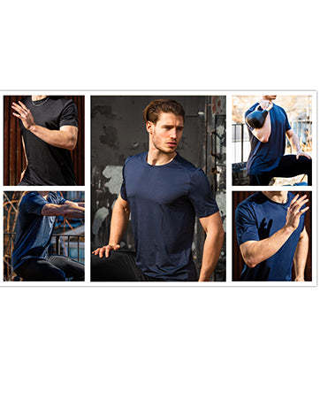 Cimic 5 Pack Running Top Men Casual Crew Neck Shirts Workout Plain Dry Fit Gym Top Moisture Wicking Active Athletic Shirts Short Sleeve Sport Tops