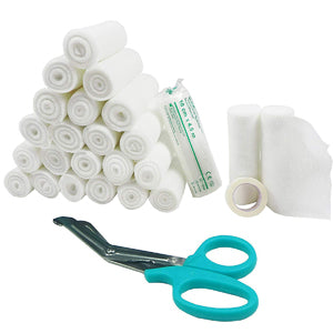 Conforming Bandage,24 Pack Gauze Bandage Rolls with Bonus Medical Tape + Premium Scissors, 10cm x 4.5m Stretched，Non-Sterile