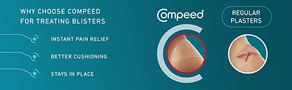 Compeed Medium Size Blister Plasters, 10 Hydrocolloid Plasters, Foot Treatment, Heal fast, Dimensions: 4.2 cm x 6.8 cm