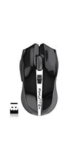 Wireless Gaming Mouse, RIIKUNTEK Wireless Mouse Rechargable, Gaming Mouse w/ 1600 DPI, Side Button, USB Receiver, RGB Light, 2.4GHz Ergonomic Optical Gaming Mice, Silent Mouse for Laptop PC Black
