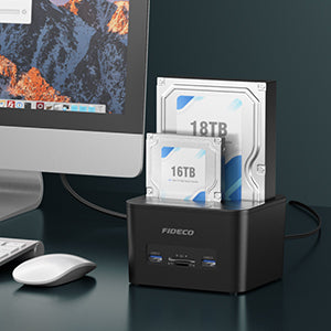 FIDECO Docking Station, USB 3.0 Hard Drive Docking Station for 2.5 and 3.5 inch SATA HDD or SSD, Support Offline Clone, TF & SD Card Reader, and 2x 18TB Hard Drives