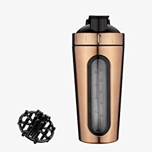 Navaris Stainless Steel Protein Shaker - 750ml Metal Nutrition Protein Fuel Drink Bottle with Mixer Blend Ball - 0.75 Litre Protein Shaker - Copper