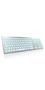 B.FRIENDIT Slim USB Wired Keyboard, Soft Touch and Quiet Key for PC, Laptop and Computer, Full Size QWERTY UK Layout - Silver White