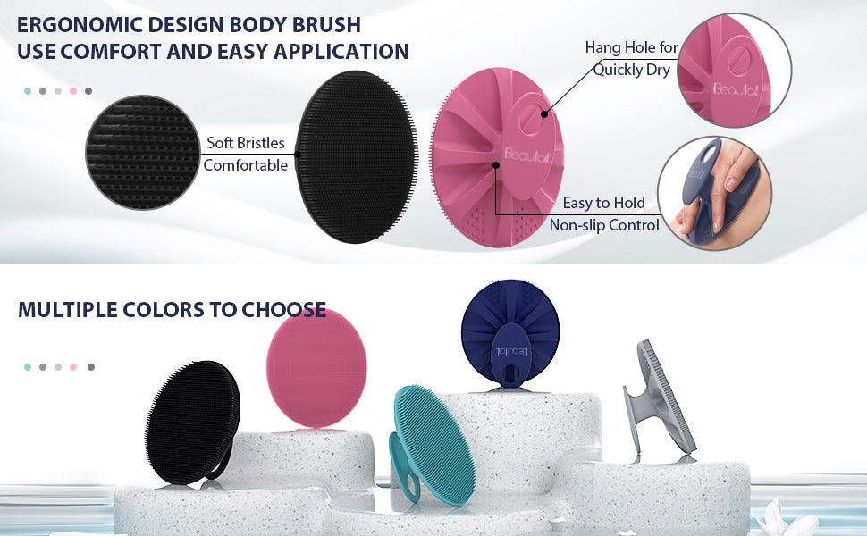 BEAUTAIL Silicone Body Scrubber Shower Bath Wash Brush Gentle Exfoliating Scrub Cleansing Loofah for Women Men Baby Sensitive Skin, Easy to Clean, Lather Nicely, More Hygienic, 1 Pack, Black