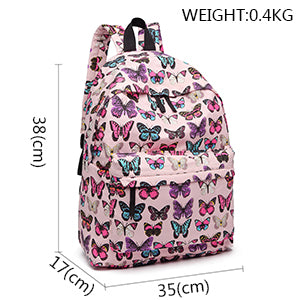 Kono Girls Casual Daypack School Bag Backpacks for Children Students Teenagers Butterfly Printed Bookbag Women Canvas Travel Rucksack (Black)