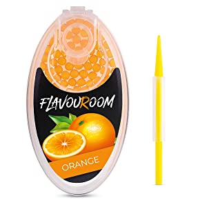 Flavouroom - Premium Orange Capsules Set of 100 | DIY Orange Filter for Unforgettable Flavour | Includes Box for Storing the Aromatic Click Sleeves Balls
