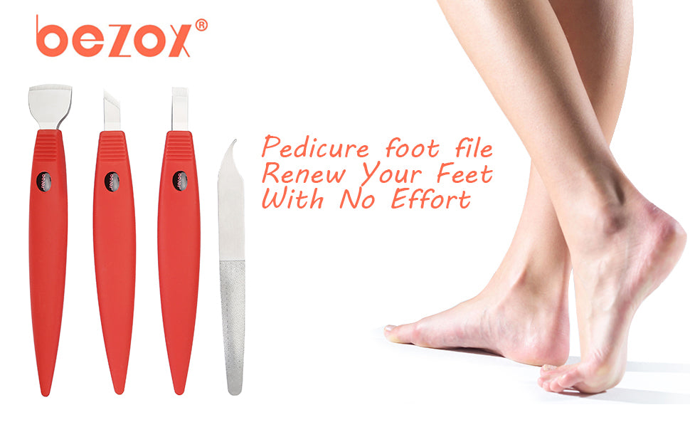 BEZOX Pedicure Shavers Set - Professional Callus Shavers Foot Care Kit - Stainless Steel Corn Hard Skin Dead Skin Remover Tool（Red）