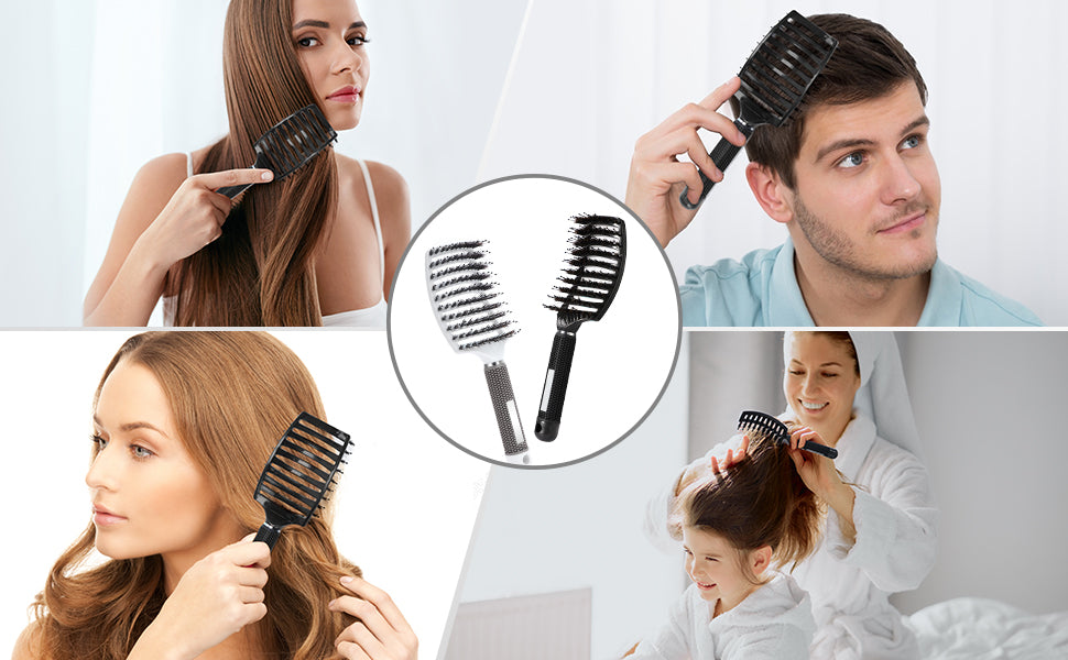 2 Pcs Detangle Hair Brush, Curved Vent Brush Tangle Free Hair Brush for Men Women, Vented Hairbrush for Long/Short/Thick/ Curly hair Reducing Hair Breakage and Frizzy