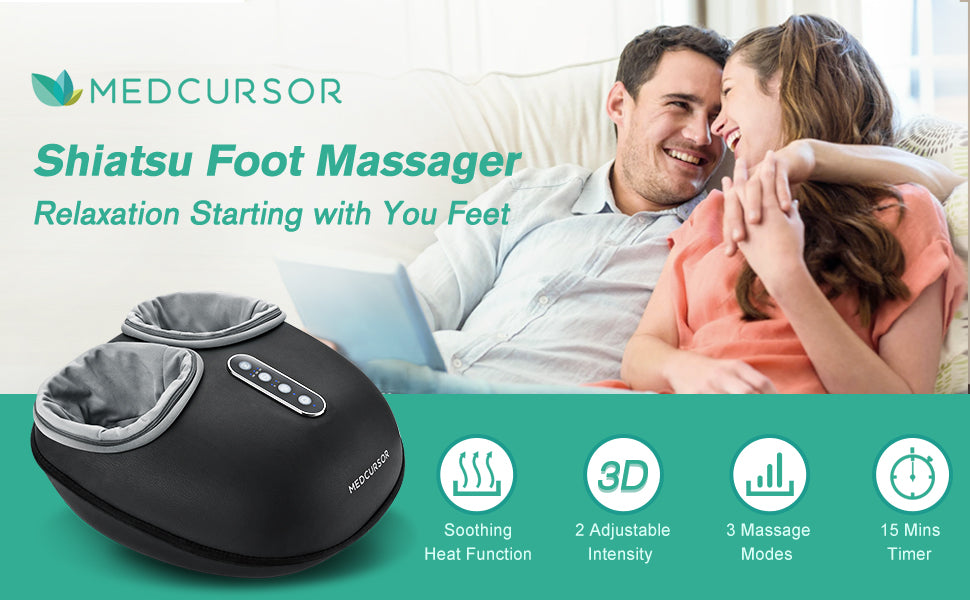 Medcursor Electric Shiatsu Foot Massager Machine with Soothing Heat, Deep Kneading Therapy for Foot Pain and Circulation, Multi-Level Settings & Air Compression, for Home or Office Use