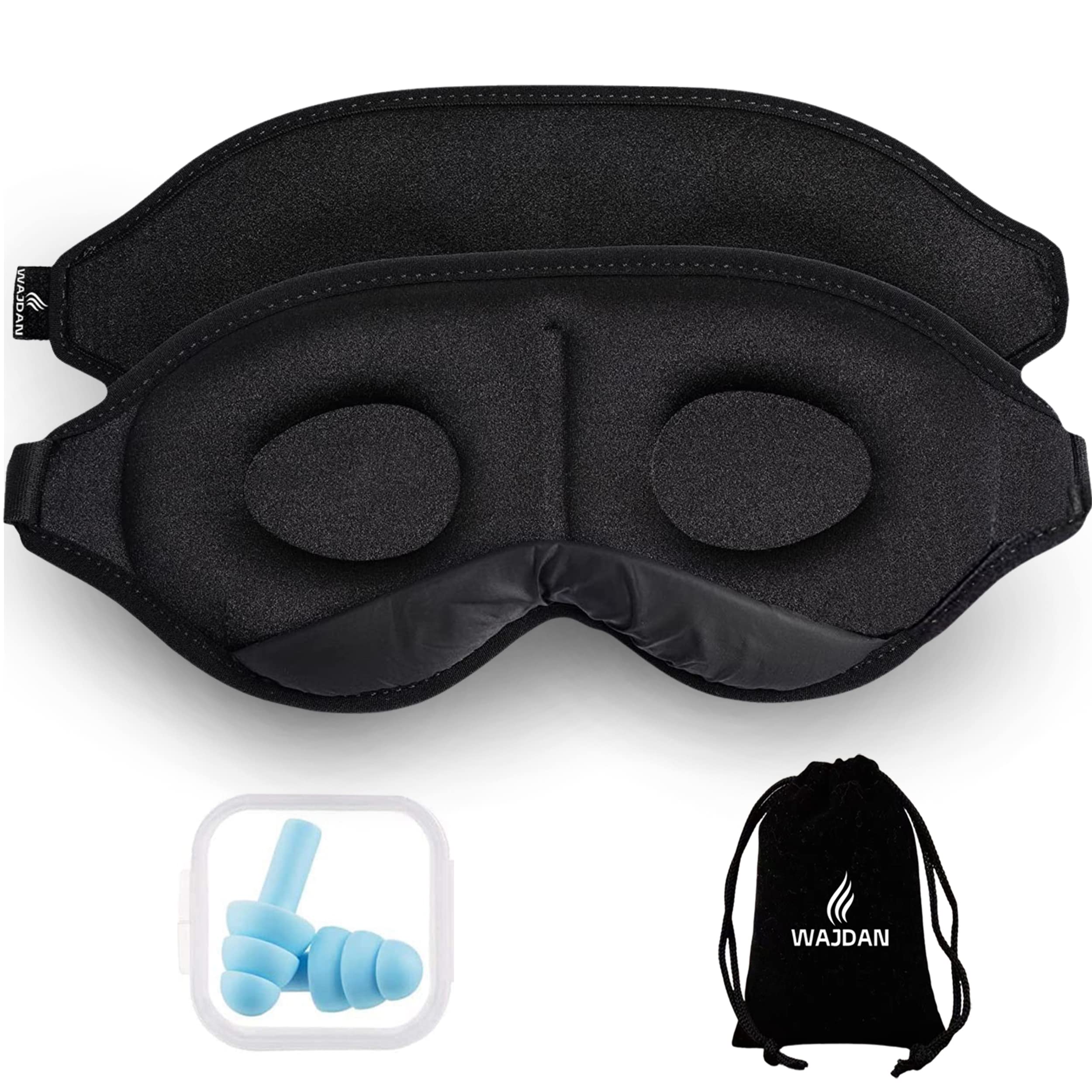 WAJDAN Sleep Mask -3D Light Blocking Soft & Comfortable Sleep Mask for Men & Women, No Pressure on Eyes, Eye Mask for Sleeping /Travel/Nape/Shift Work, Sleeping Mask Includes Pouch & Silicon Ear Plugs