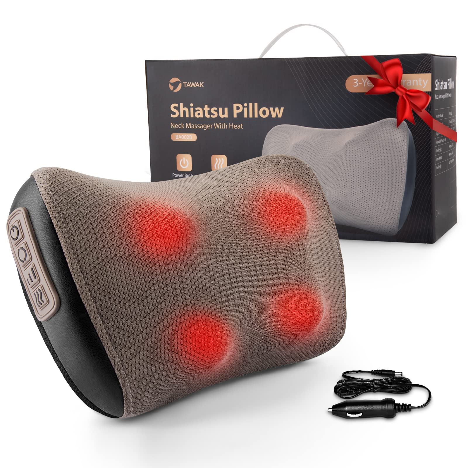 TAWAK Neck and Back Electric Massager Used at Home/Car/Office, Massage Pillow with Deep Tissue Kneading for Shoulder/Back/Leg Pain Relief, Massager with Heated Gifts for Mom Dad