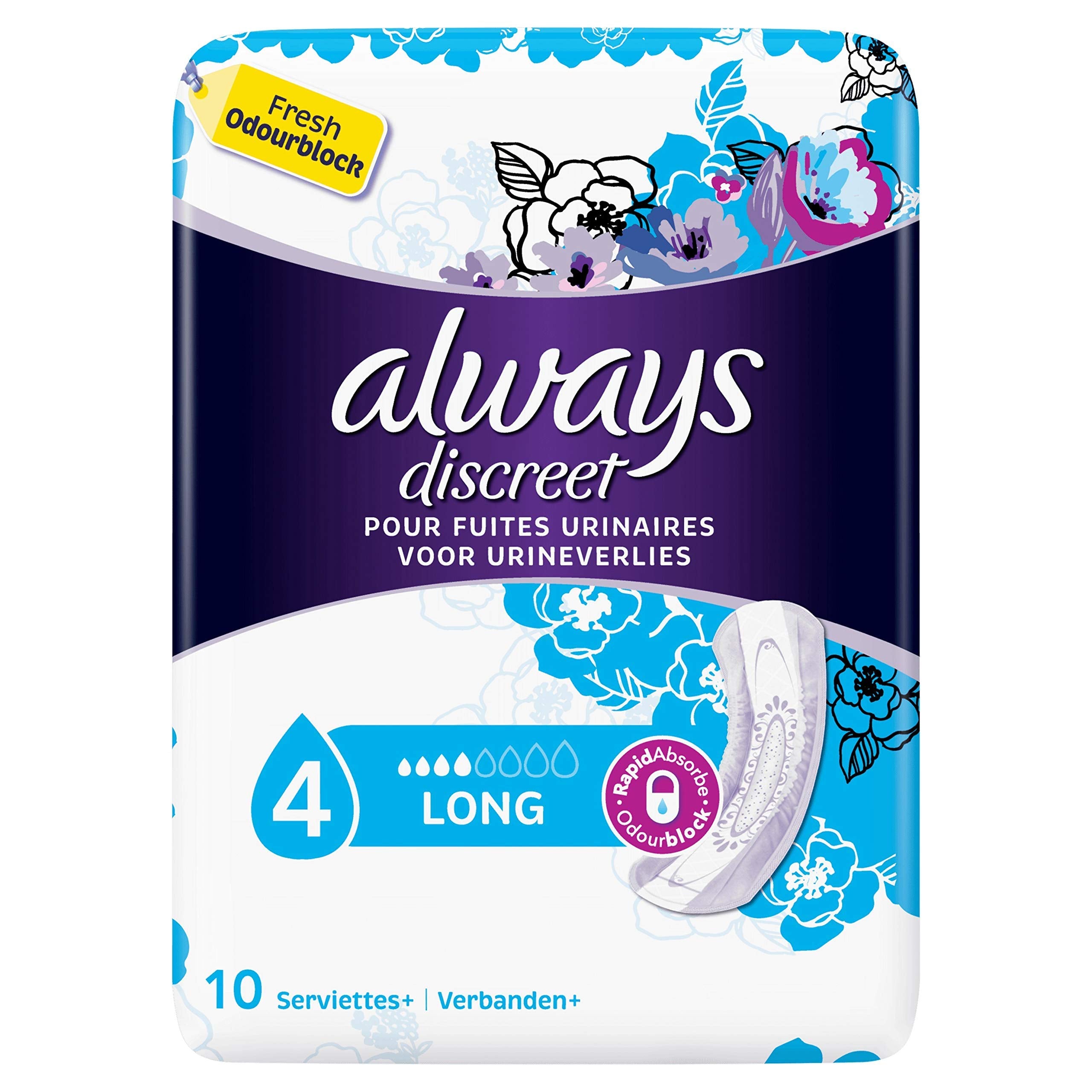 Always Discreet Long Pads for Incontinence and Bladder Control x 10, Pack of 2