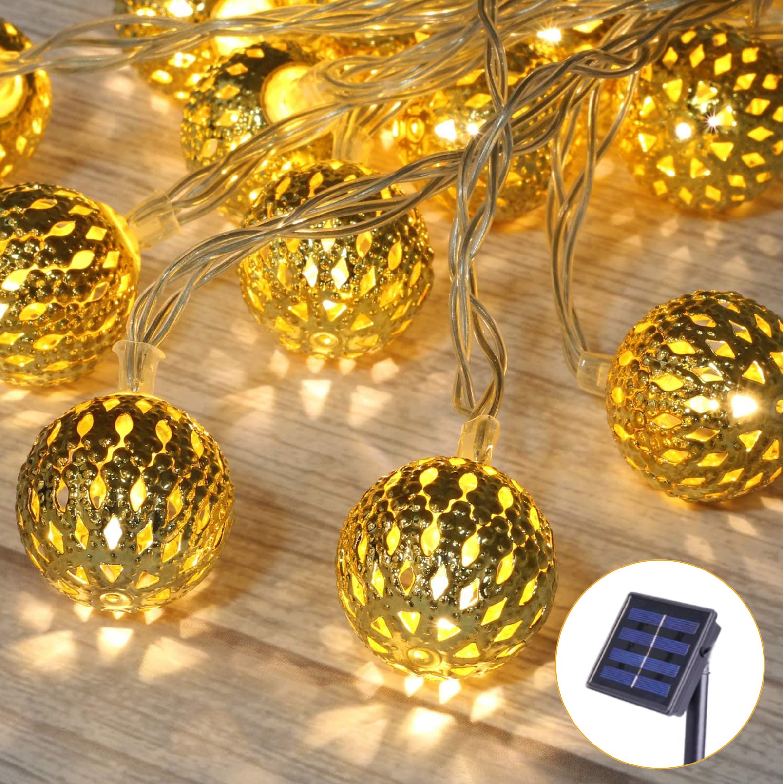 ZLDM Solar Fairy Lights, 23Ft 50 LED Solar String Lights 8 Lighting Modes, Moroccan Fairy Lights for Indoor Patio Courtyard Gazebo Christmas Lamps, IP65 Waterproof Battery Fairy Lights Garden Party