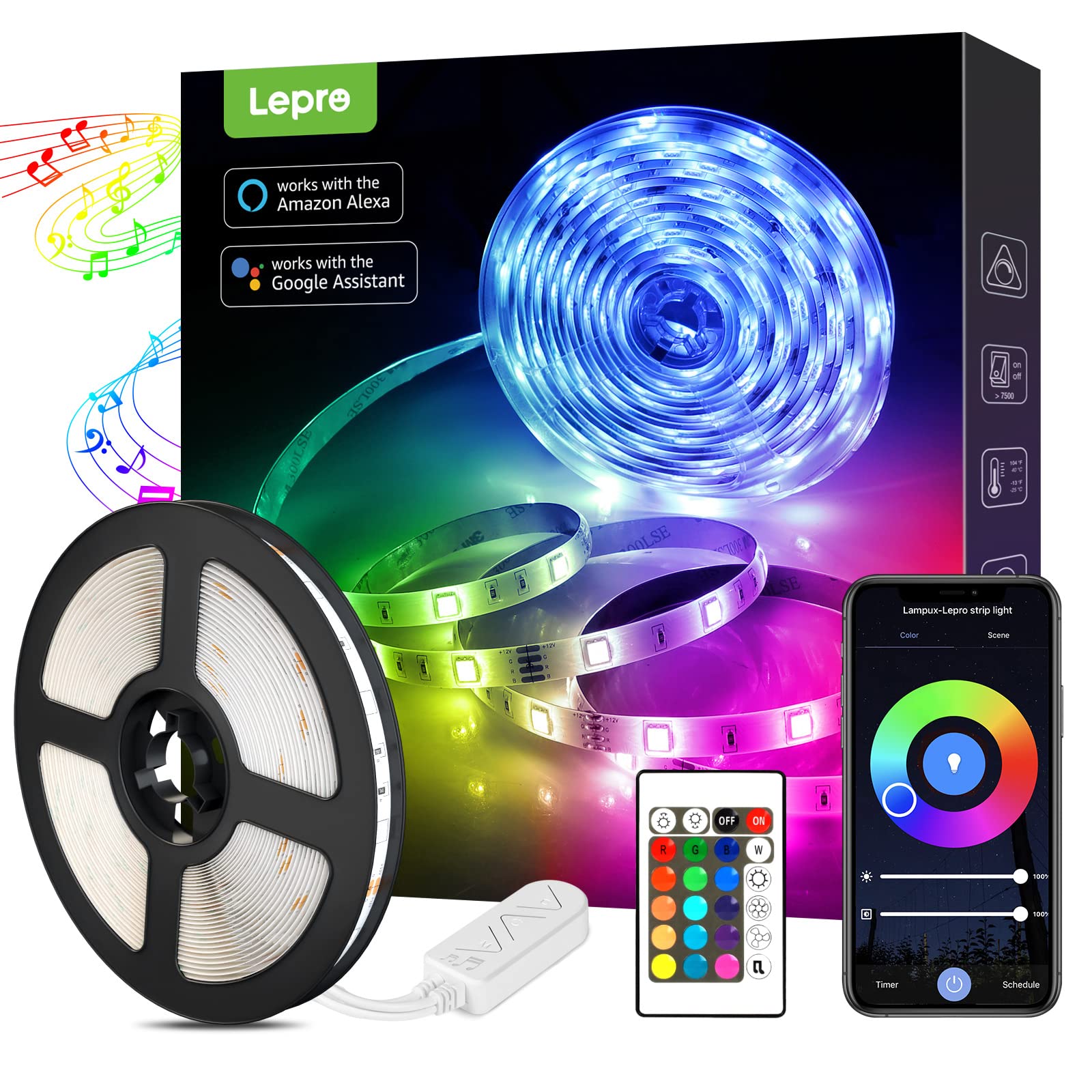 Lepro LED Strip Lights 5m, Works with Alexa and Google Assistant, Smart WiFi RGB LED Light with Remote, APP Control, Music Sync Colour Changing for Bedroom, Living Room, Home, Party, 120 LED Beads