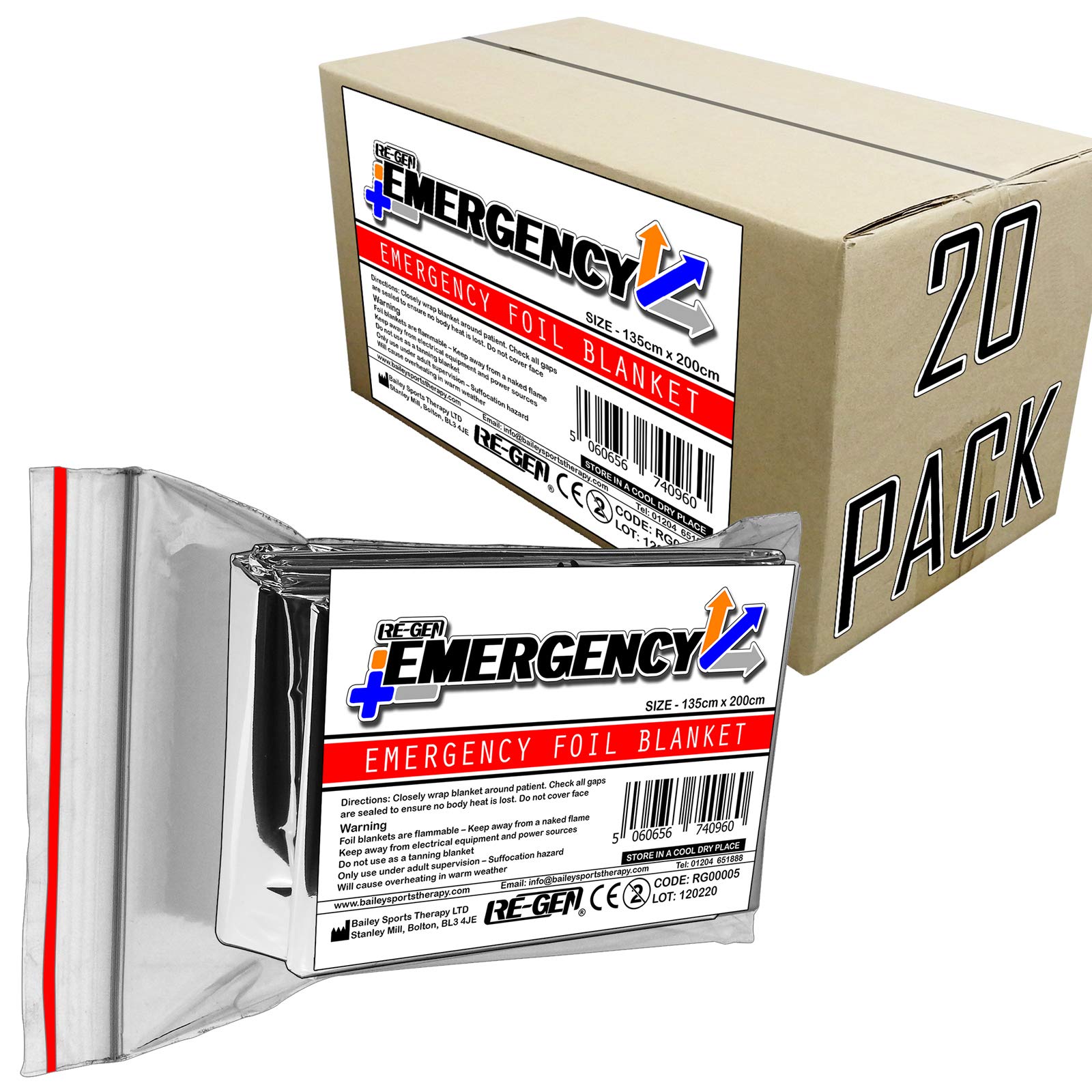 20 Piece Refill - RE-GEN Emergency First Aid Camping Outdoor Travel Foil Blanket