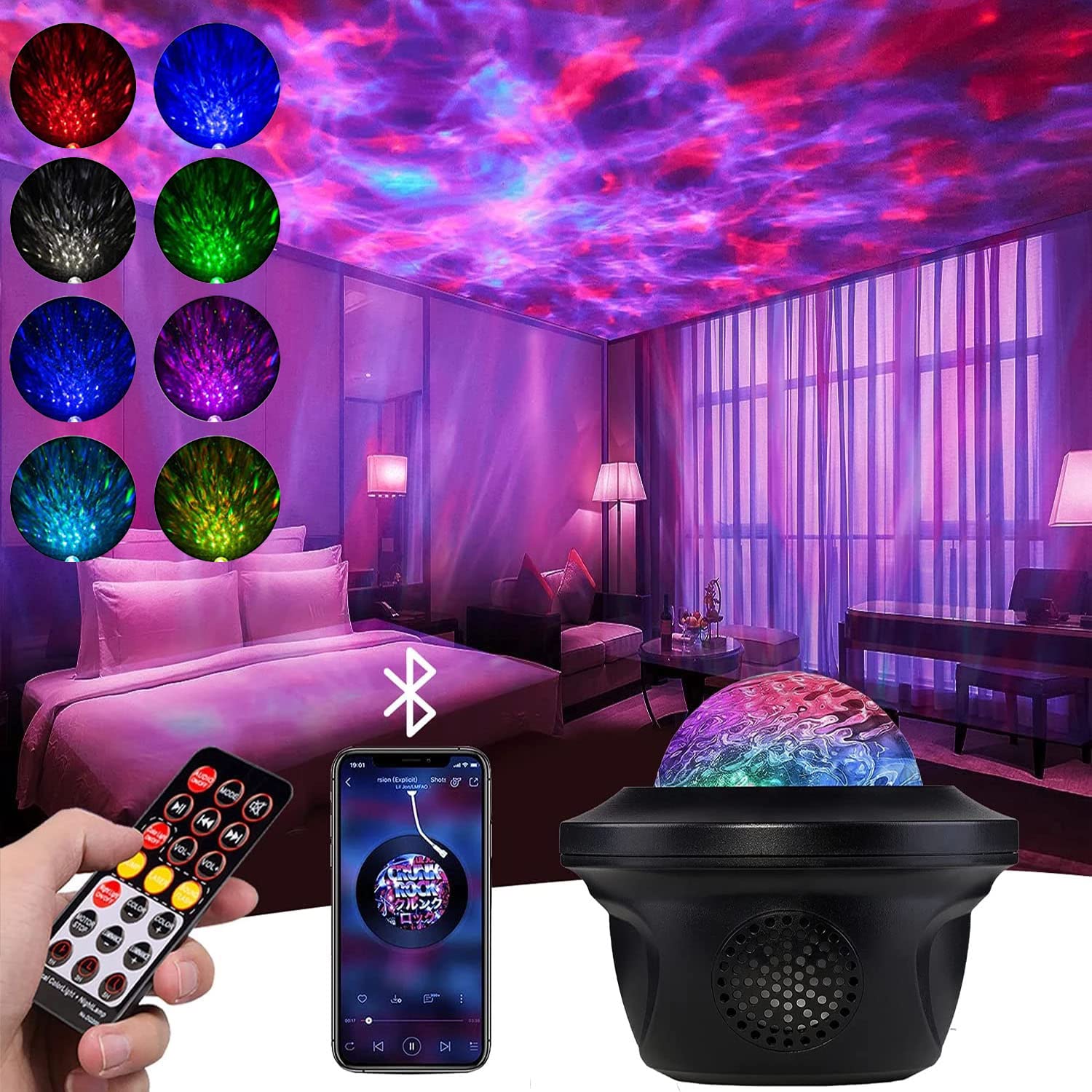 Galaxy Light Projector, Ocean Wave Night Lights for Bedroom, Room Decor and Party with Remote Control, Music Player and Timer, Soothing Sleep Lamp and Ambiance Light Room Decor Festival Gift