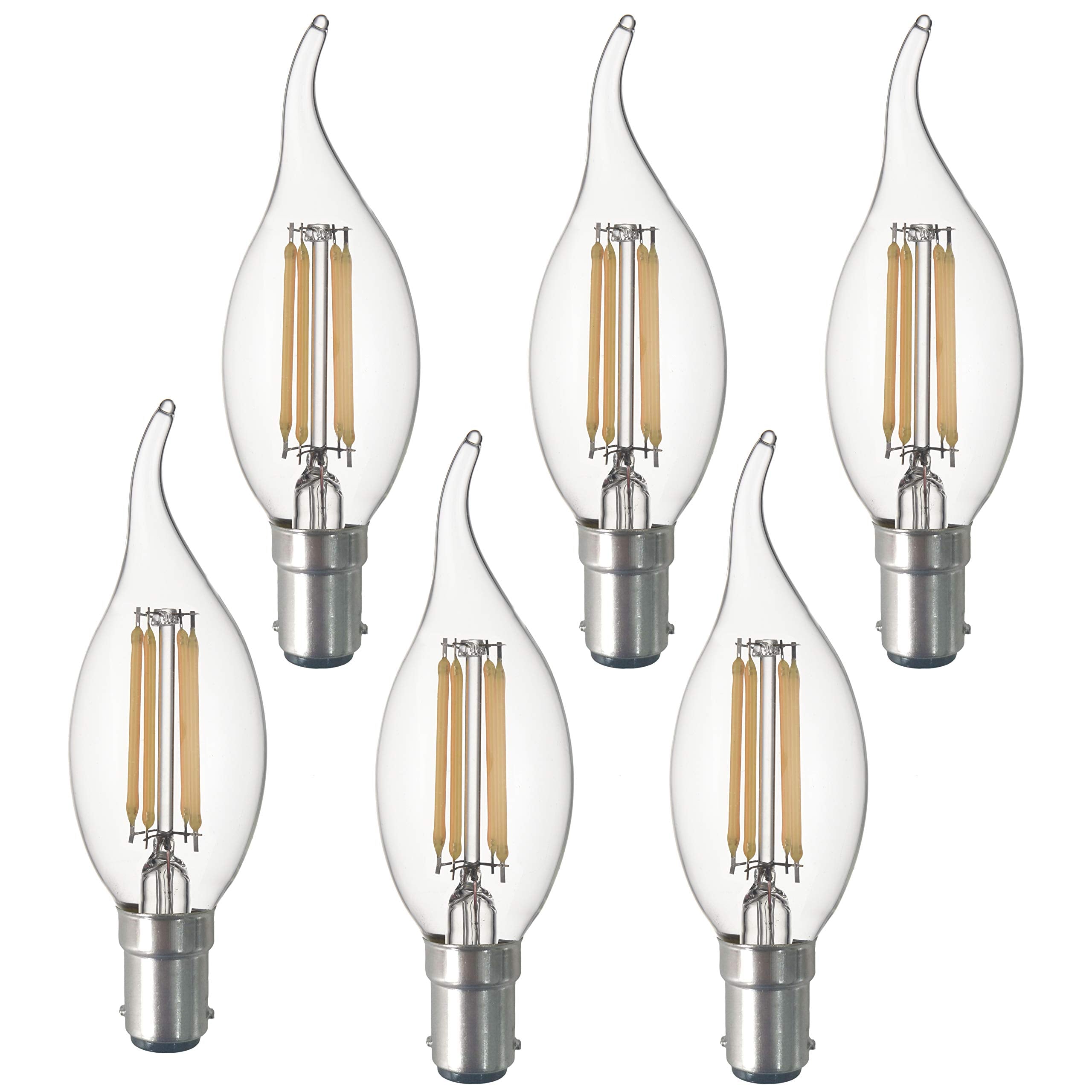 SD LUX B15 LED Candle Bulbs Vintage Filament Led Light Bulbs,CA35 No Flicker Small Edison Bayonet LED Chandelier Bulbs - 4W (40W Equivalent) 450LM Warm White 2700K,6 Packs.