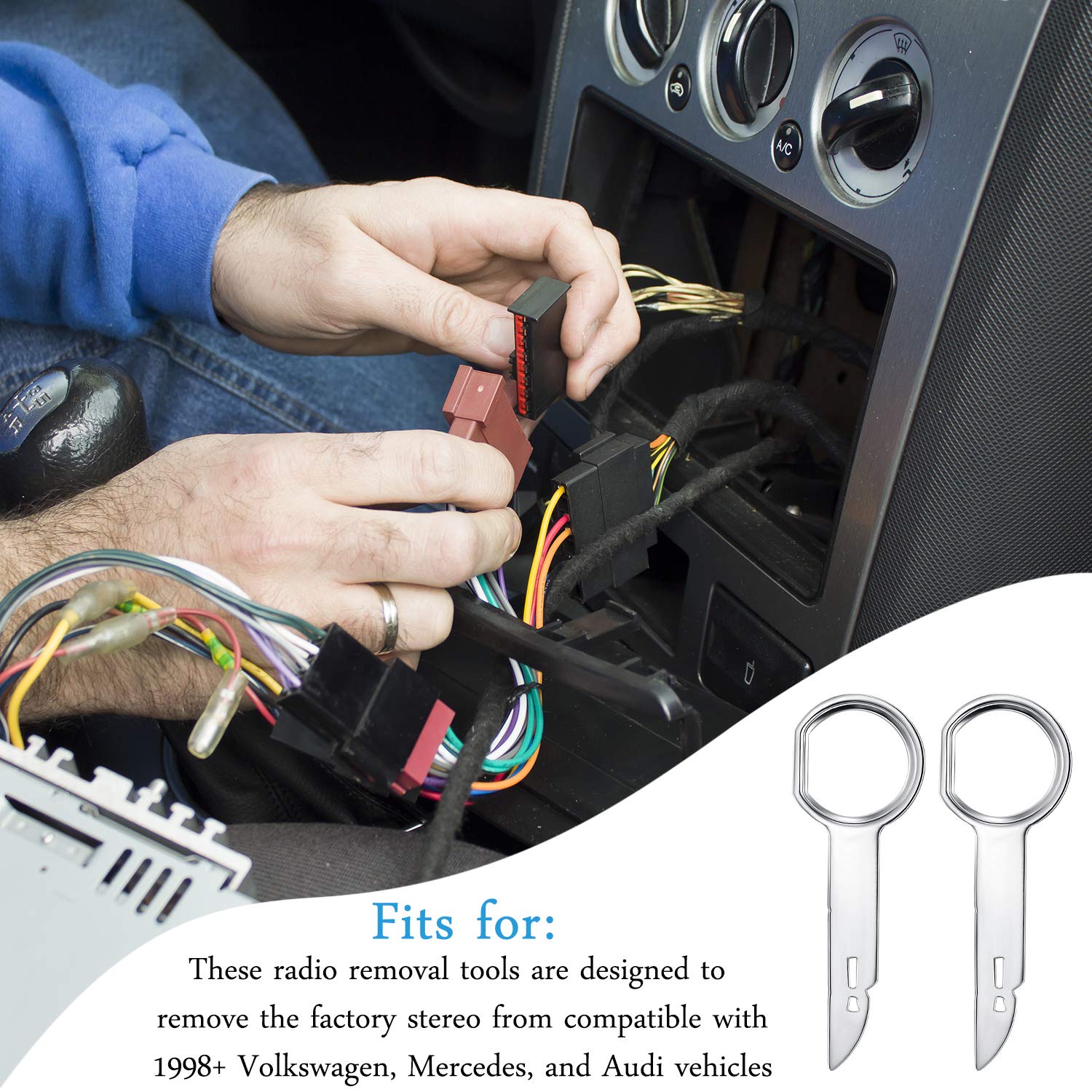 8 Pieces Radio Removal Tool Key Tool with Easy Grip Handles Compatible with Ford, Mercedes and