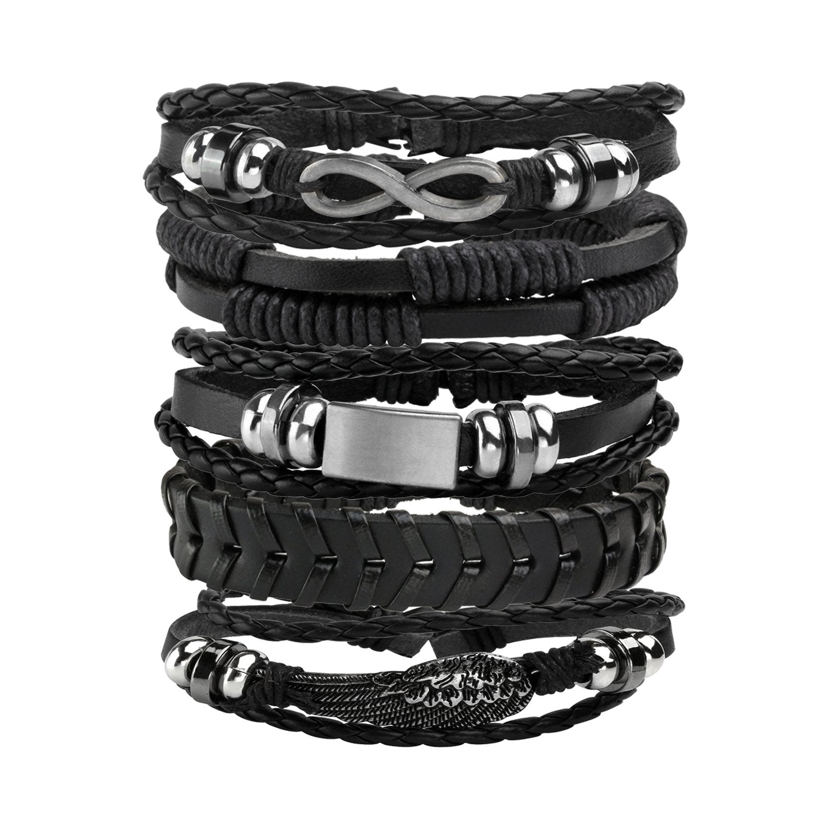 MILAKOO 5 Pcs Braided Leather Bracelets for Men Women Woven Cuff Bracelet Adjustable
