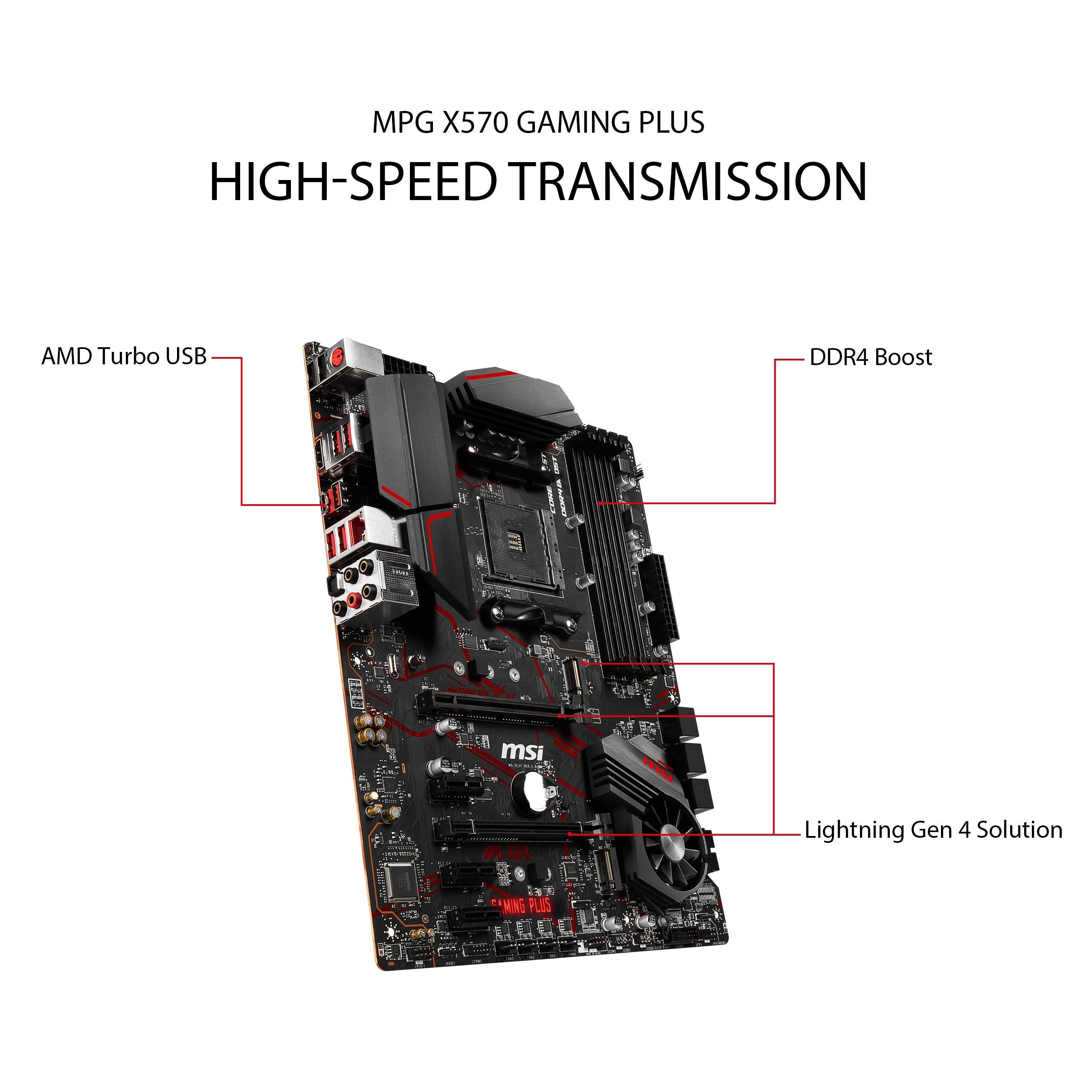 MSI MPG X570 GAMING PLUS Motherboard ATX - Supports AMD Ryzen 2nd and 3rd Gen Processors, AM4, Dual Channel DDR4, 2 x PCIe 4.0 x16, 1 x M.2 Gen4 x4, Gigabit LAN