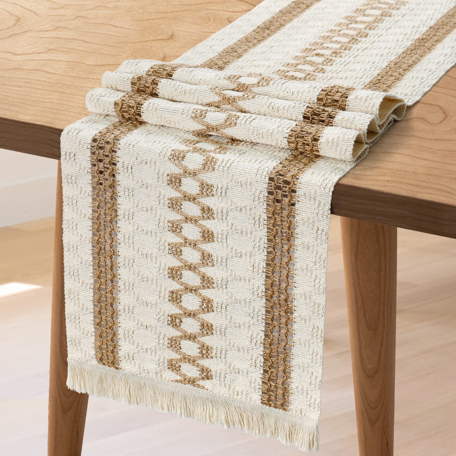 Dremisland Macrame Table Runner Splicing Cotton Table Runner Natural Burlap Table Runner with Tassels Bohemian Table Cover for Wedding Party Farmhouse Dining Table Decor