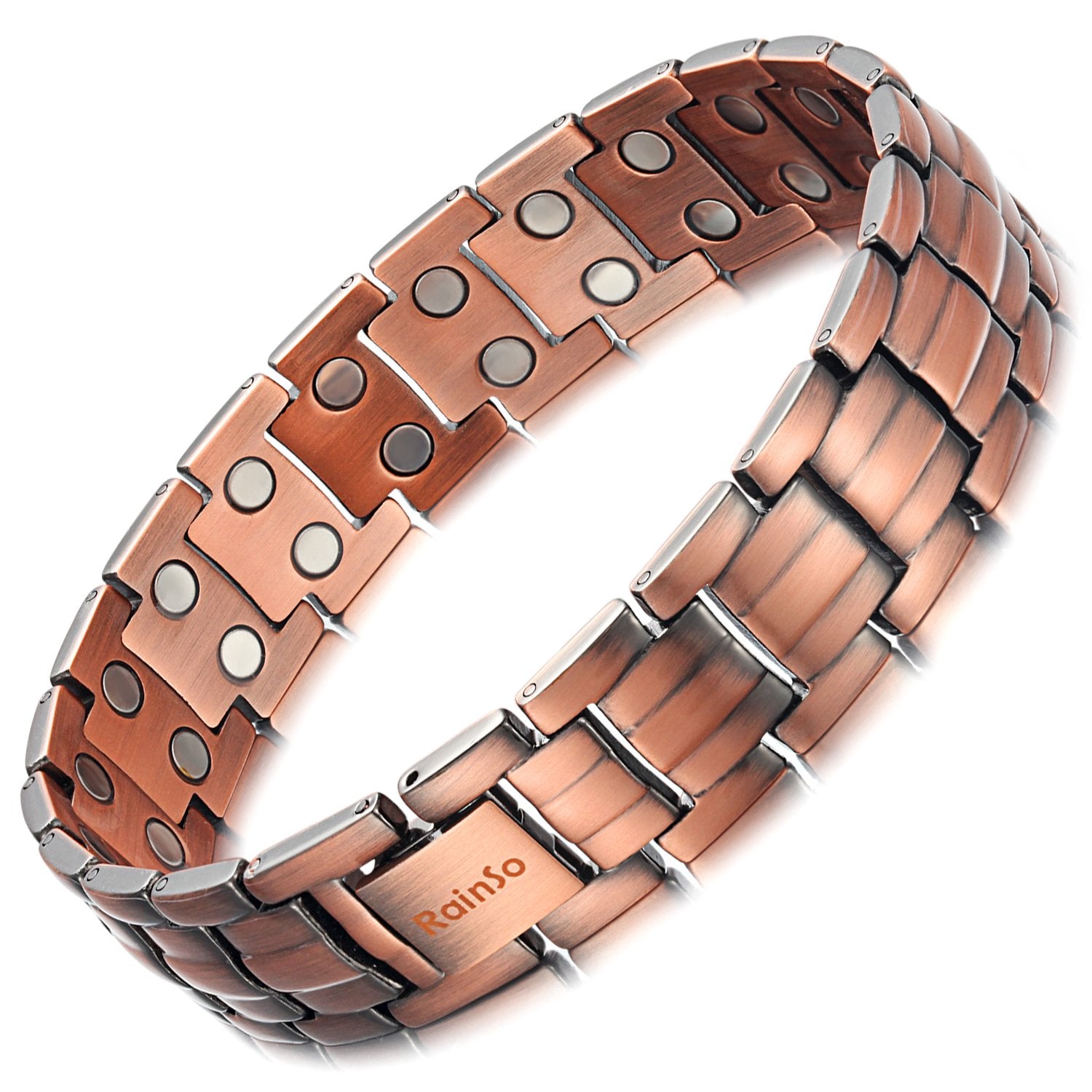 Rainso Mens Doule Row Pure Copper Magnetic Bracelet with 3500 Gauss with Gift Box