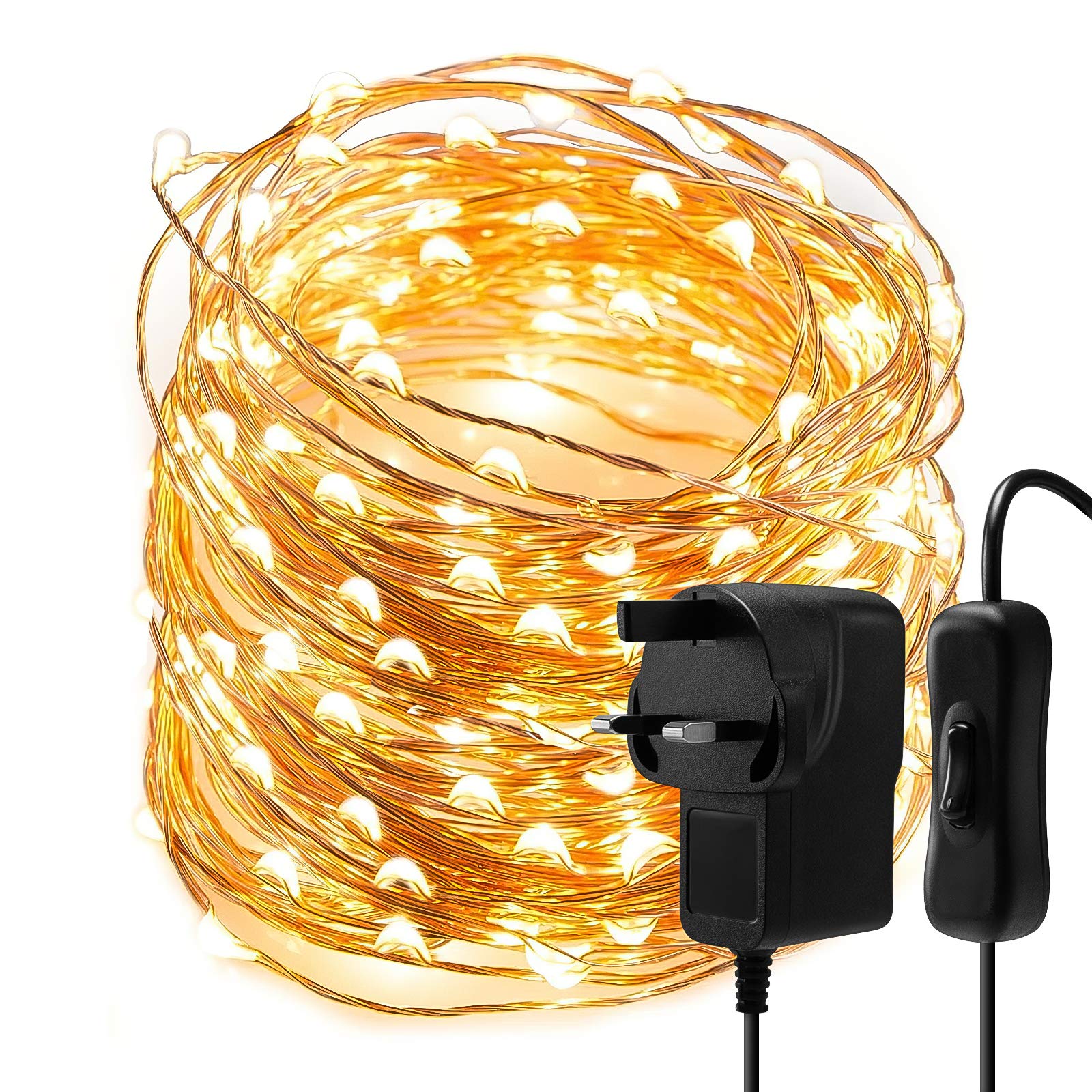 Christmas Fairy Lights String Lights - 10M 100 LEDs Warm White Copper Wire String Lights Mains Powered, Waterproof Fairy Light Plug in for Party, Wedding, Bedroom, Indoor, Outdoor