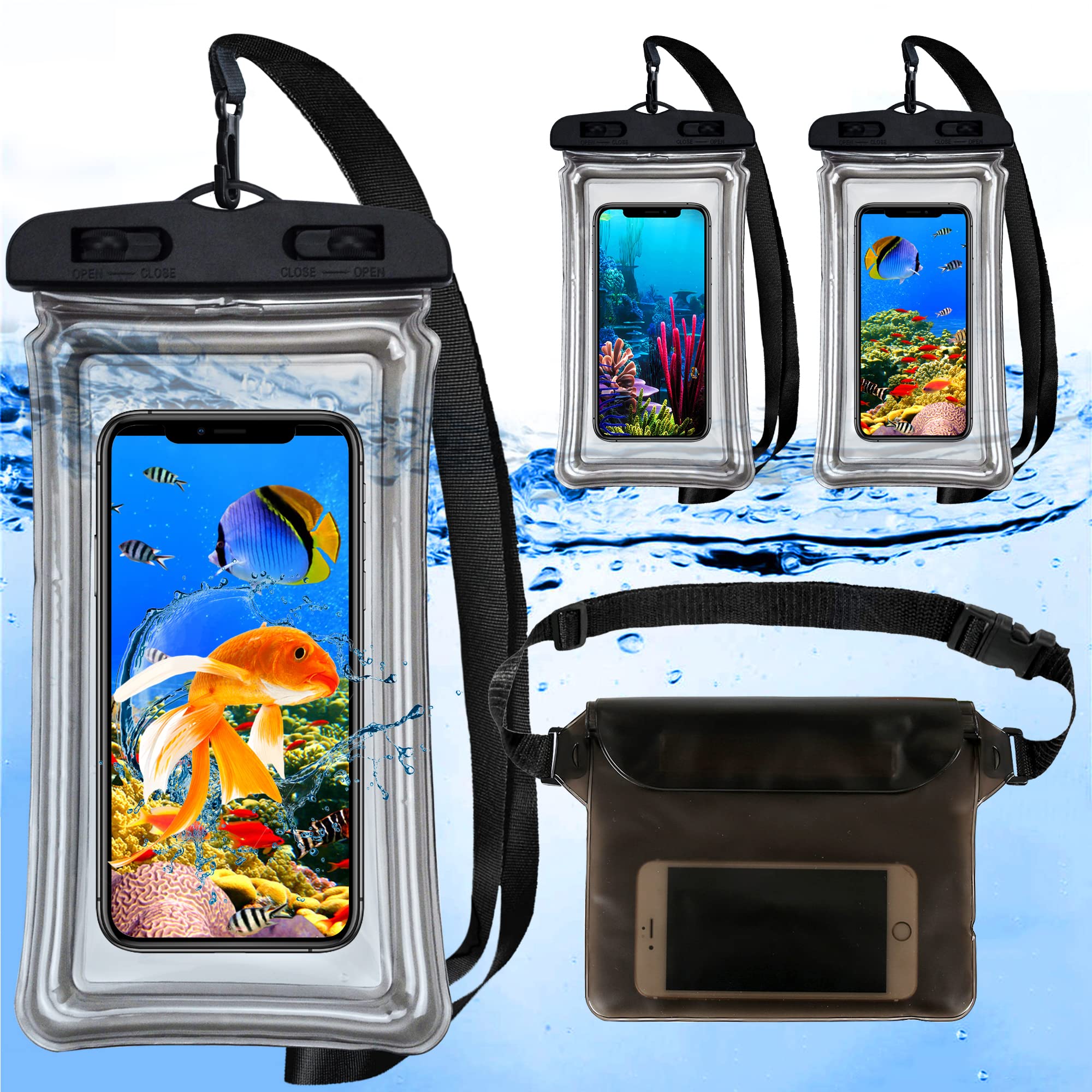 2 Pack Waterproof Phone Case Underwater Phone Pouch Dry Bag with Adjust Lanyard Transparent Screen and Universal Waterproof Waist Bag for Swimming Snorkeling Beach Camping Fishing