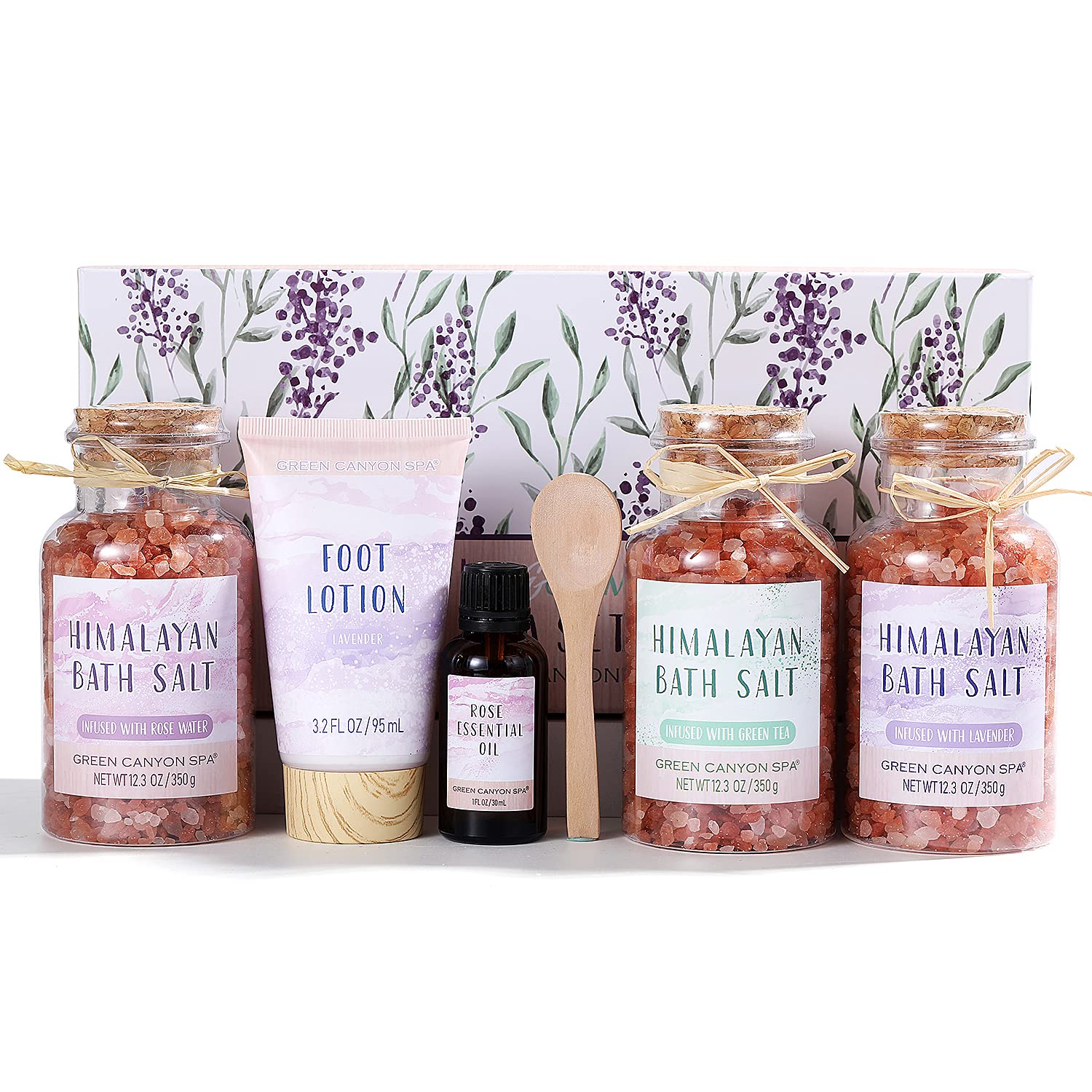 Himalayan Bath Salts Foot Soaks Gift Set with Rose Essential Oil & Moisturize Foot Lotion, Relaxing Spa Gift for Women Pamper Bath Gift Set for Her, Body & Foot Soak Cleanse Revitalize Soothes Skin