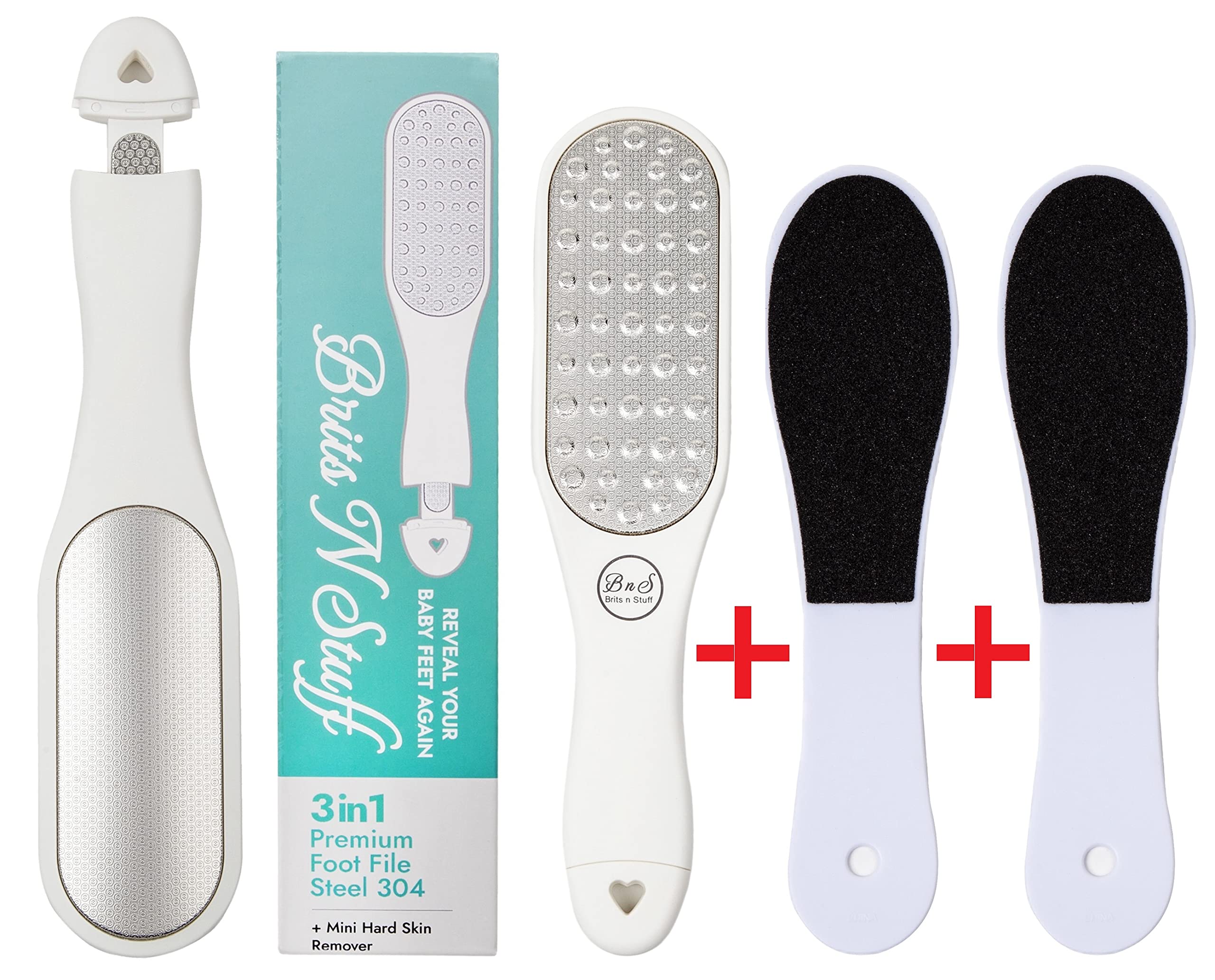 3-in-1 Pedicure Foot File for Hard Skin Professional - Anti-Rust Steel Callus Remover for Cracked Heels - Easy to Utilize & Anti-Skid Design - Feet Care Tool for Wet & Dry Use- BRITS N STUFF