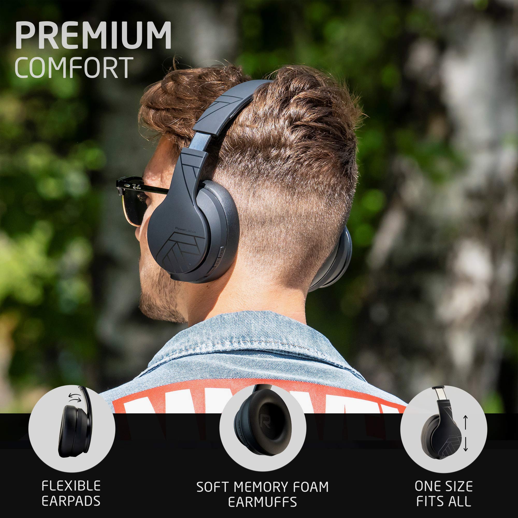 PowerLocus P6 Bluetooth Headphones Over Ear, Wireless Headphones, Super Bass Hi-Fi Stereo Sound, 20Hrs Battery Life,Soft Earmuffs, Headphones with Mic, Voice Assistant for iPhone,Android,Laptops,PC,TV