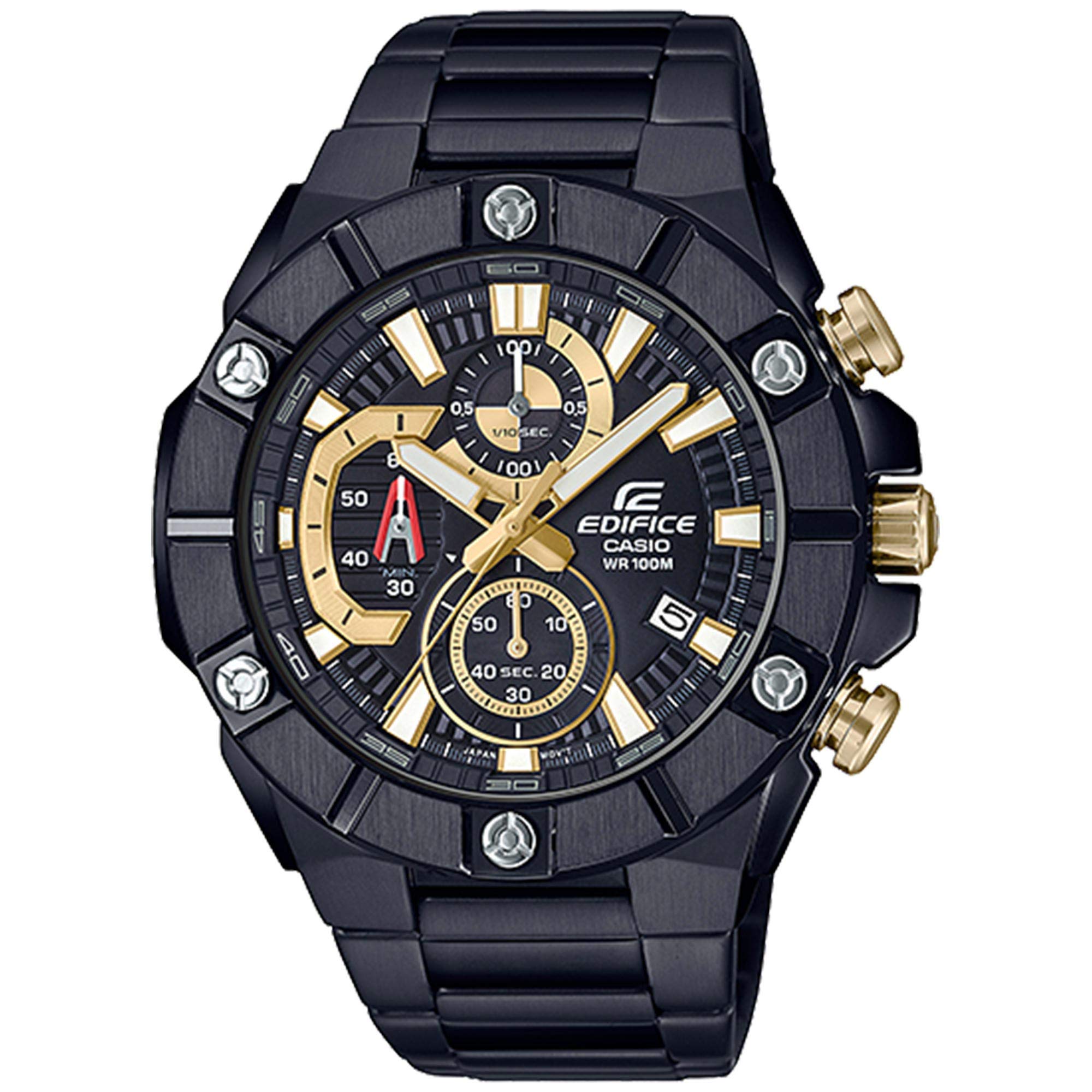 Casio Edifice Men’s Quartz Chronograph Watch with Black Dial IP Plated Steel Oyster Bracelet EFR-569DC-1AVUEF