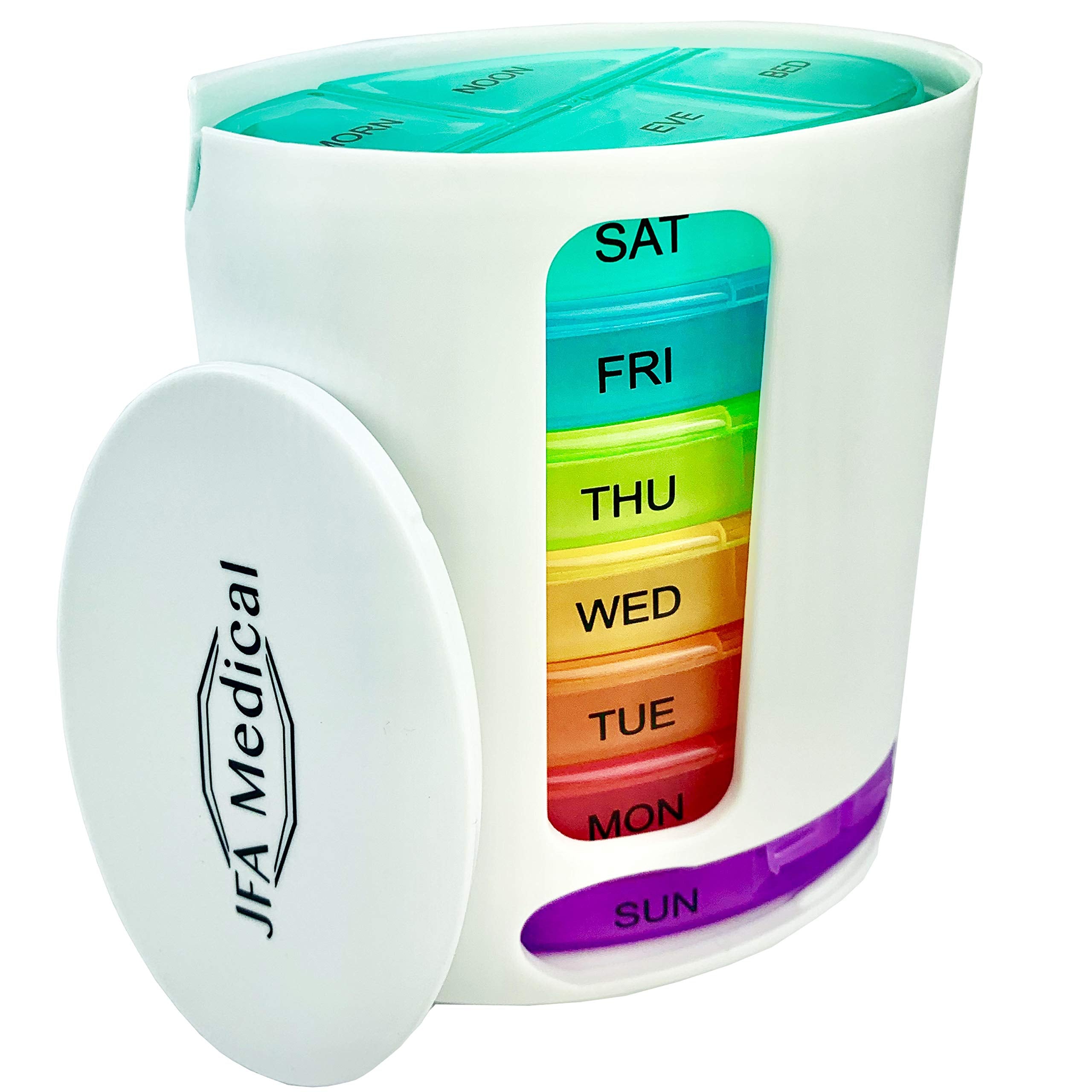 JFA Medical Weekly Oval Pill Box Organiser/Reminder for Medicines Supplements, Vitamins, 7days, 4 compartments per Day – Morning, Noon, Evening and Bed