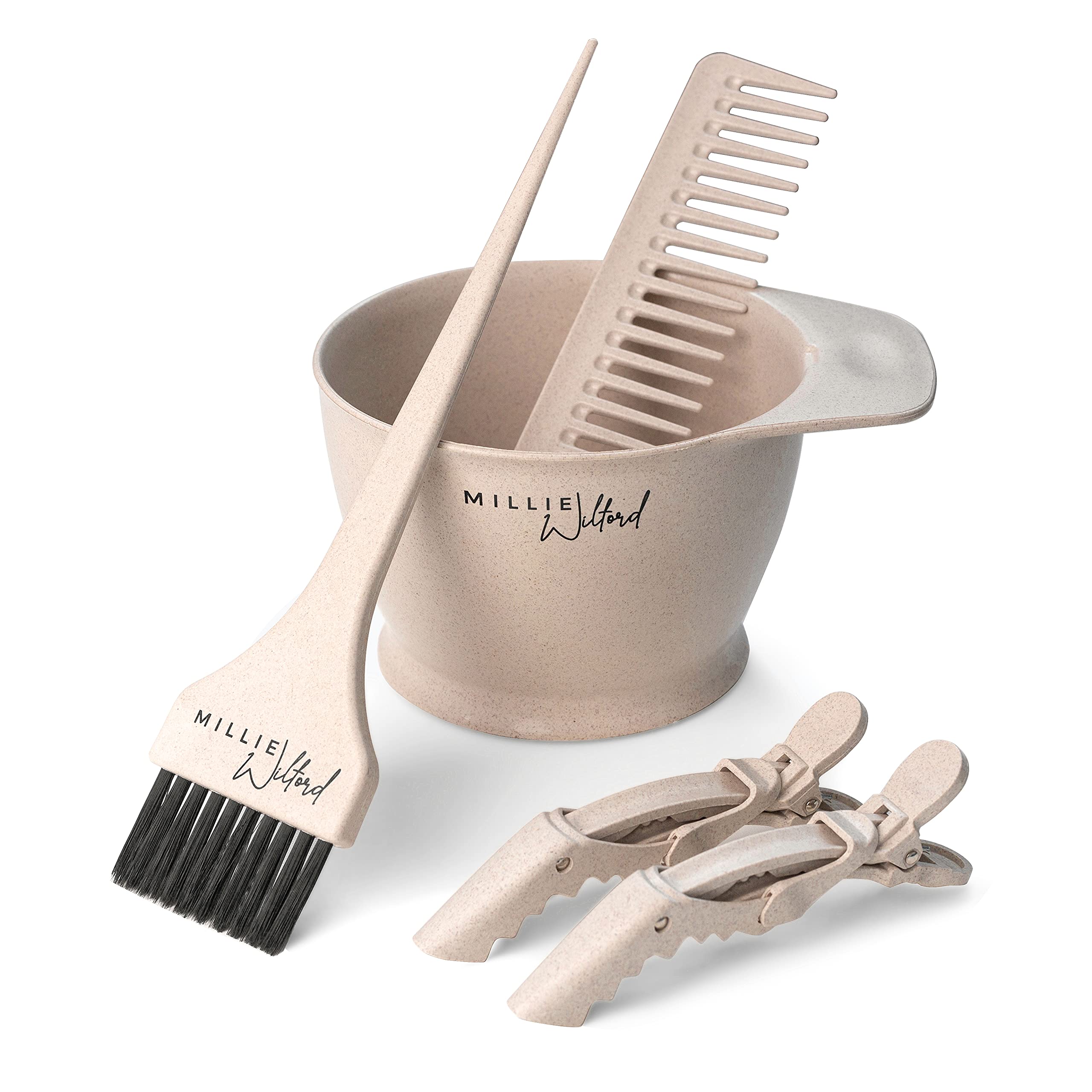 Millie Wilford, Hair Dye Bowl and Brush Set, Tool Kit for Home Hair Dye and Root Touch-up, Recycled Plant Fibre (5 piece)