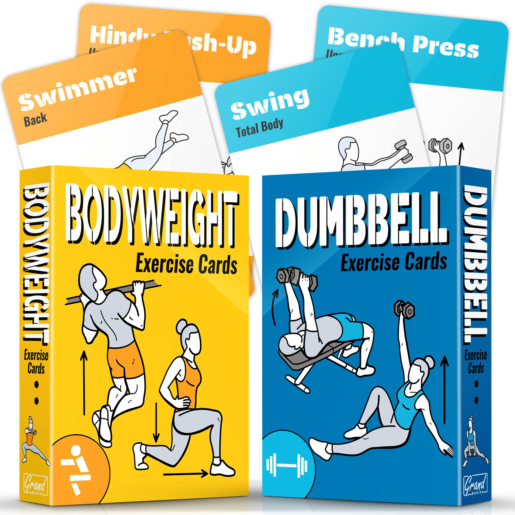 [2-PACK] Bodyweight & Dumbbell Workout Cards - Large Size 5" x 3.5" Exercise Cards Deck with 100 Different Exercises, Perfect for Circuit Training & Weightlifting - Fitness Cards for Women & Men