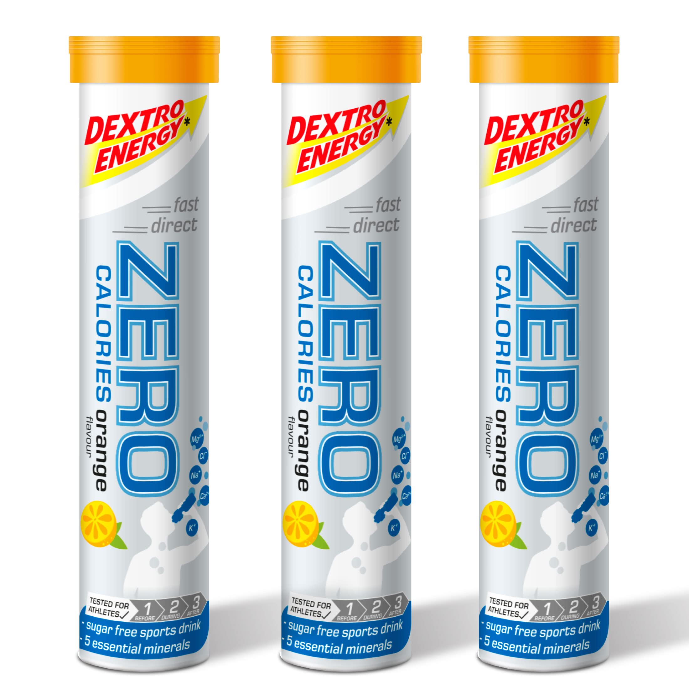 Dextro Energy Zero Calories I Recovery and Hydration Electrolyte Drink I Zero Effervescent Tablets I Orange | 3 Tubes, 60 Tablets |