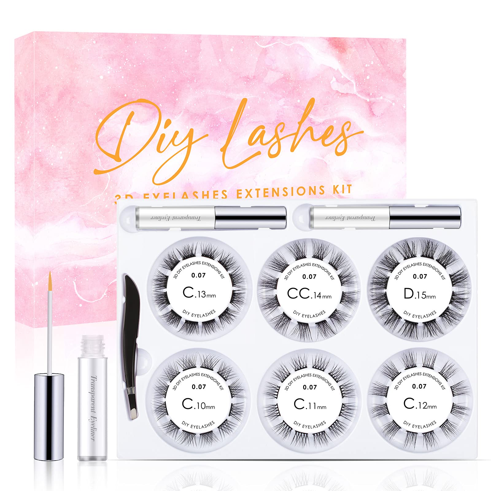 Lanciley Individual Eyelashes False Lash Kit at Home, DIY Eyelash Extension with Adhesive, Individual Eye Lashes Extensions Reusable, Multiple Styles Individual Eyelashes Cluster, Easy to Use