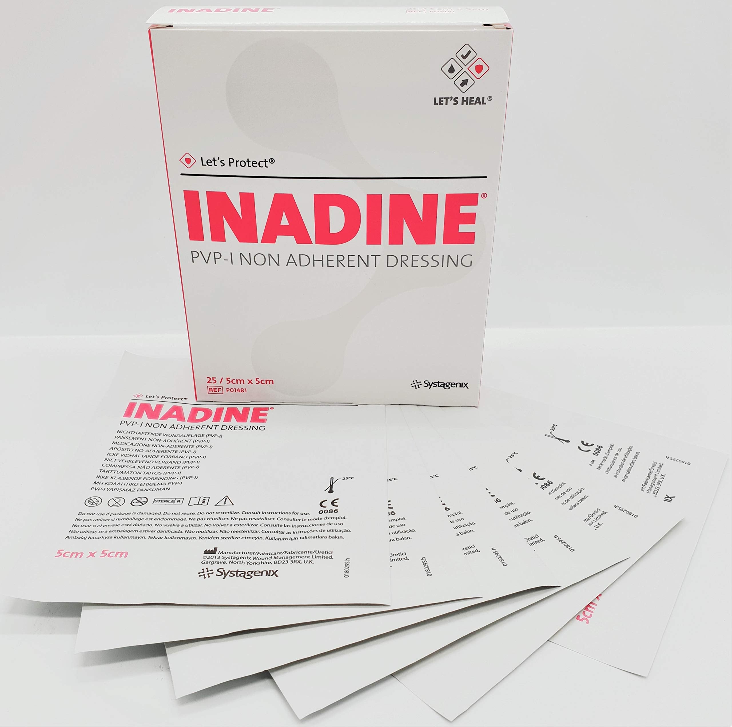 Inadine 5cm x 5cm x10 Non-Adherent Wound Dressings Povidone Iodine AntiMicrobial