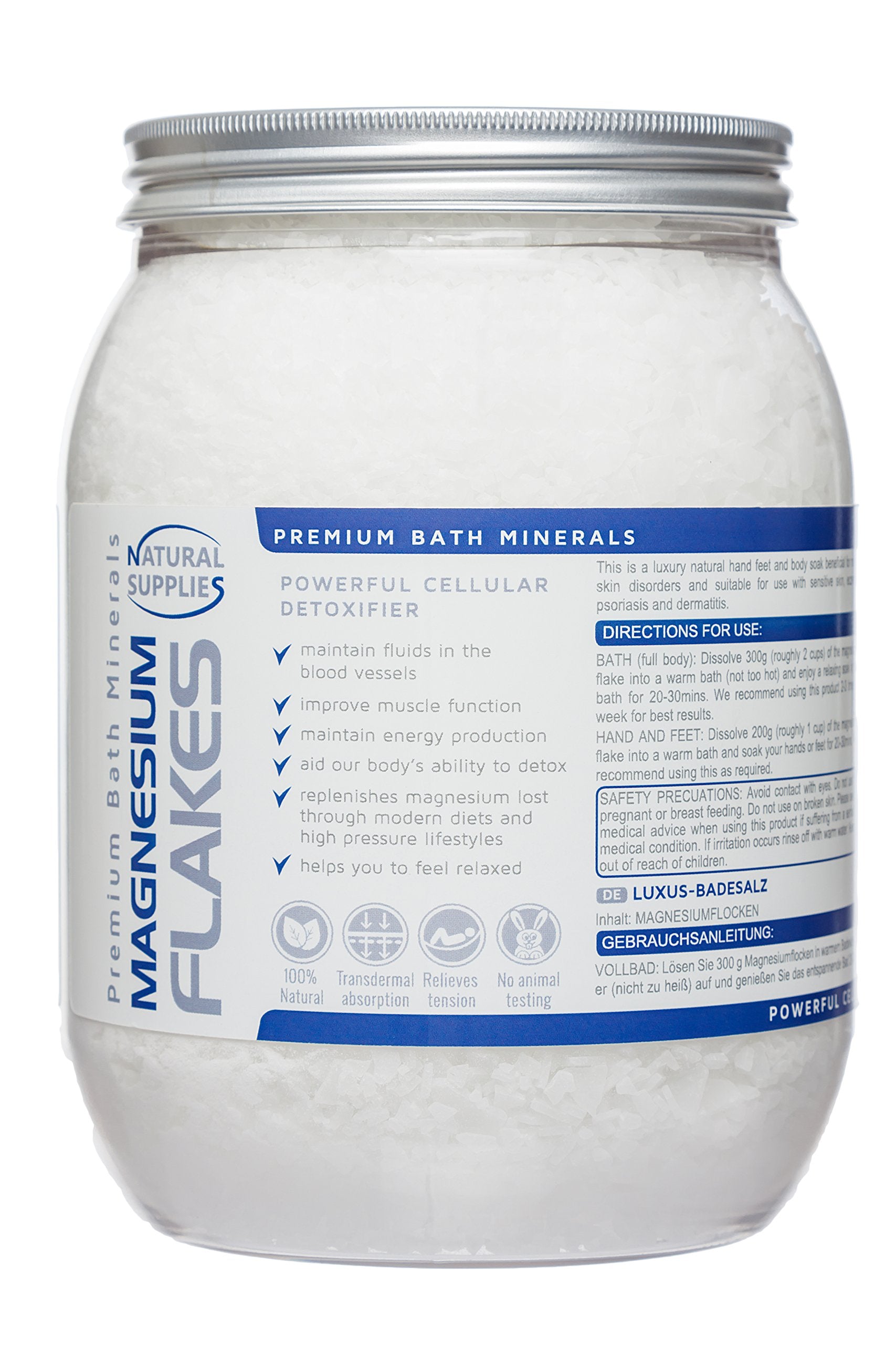 Magnesium Flakes 1.2kg, Premium Bath Salts Relaxing Therapy - (Magnesium Chloride Hexahydrate) - Resealable