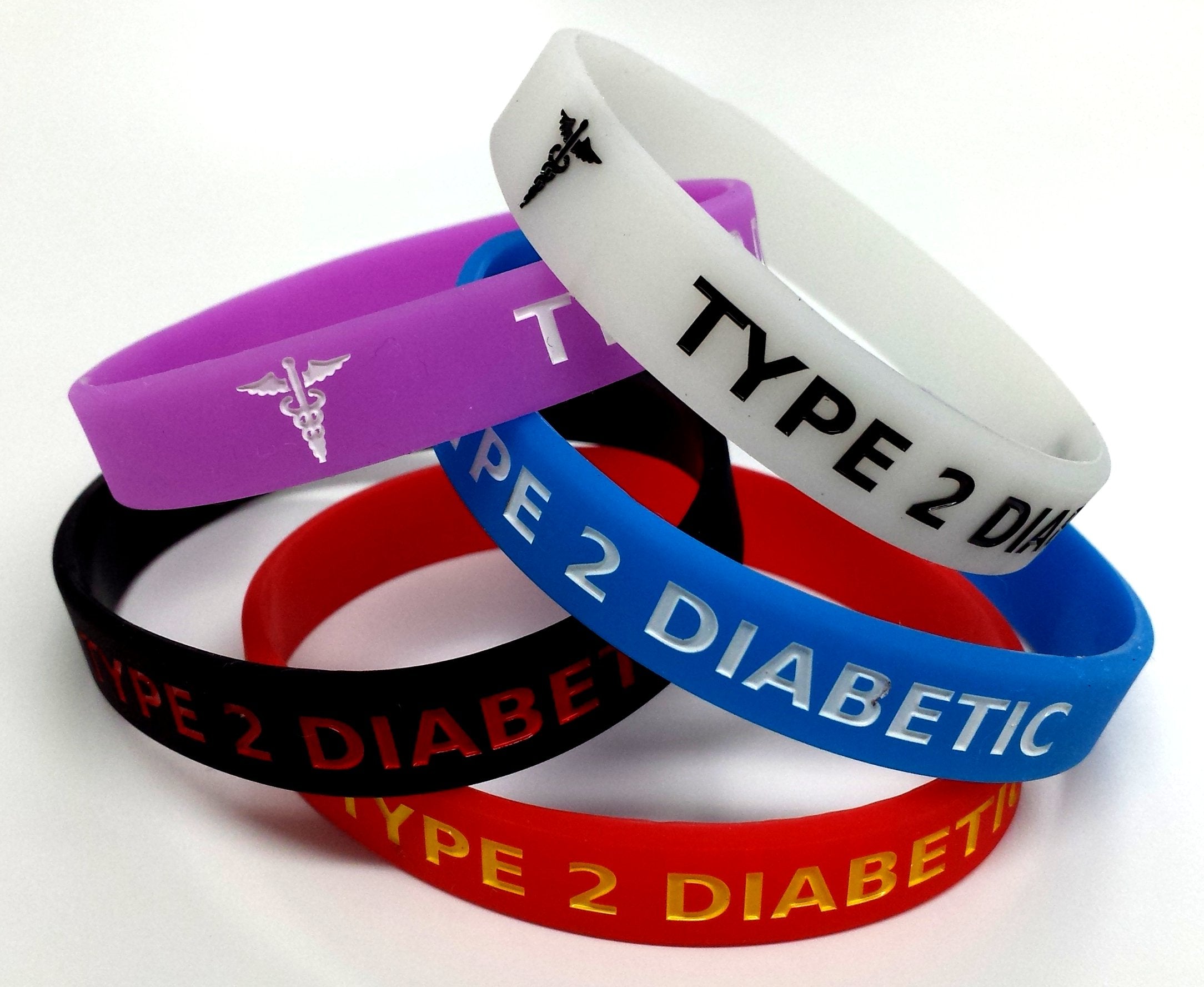 5x TYPE 2 DIABETIC diabetes Wristband MEDICAL AWARENESS ALERT BRACELET Glow in the Dark Red Black Purple Blue