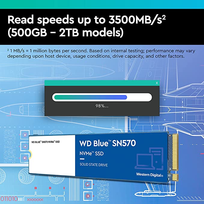 WD_BLUE SN570 500GB M.2 2280 PCIe Gen3 NVMe up to 3500 MB/s read speed