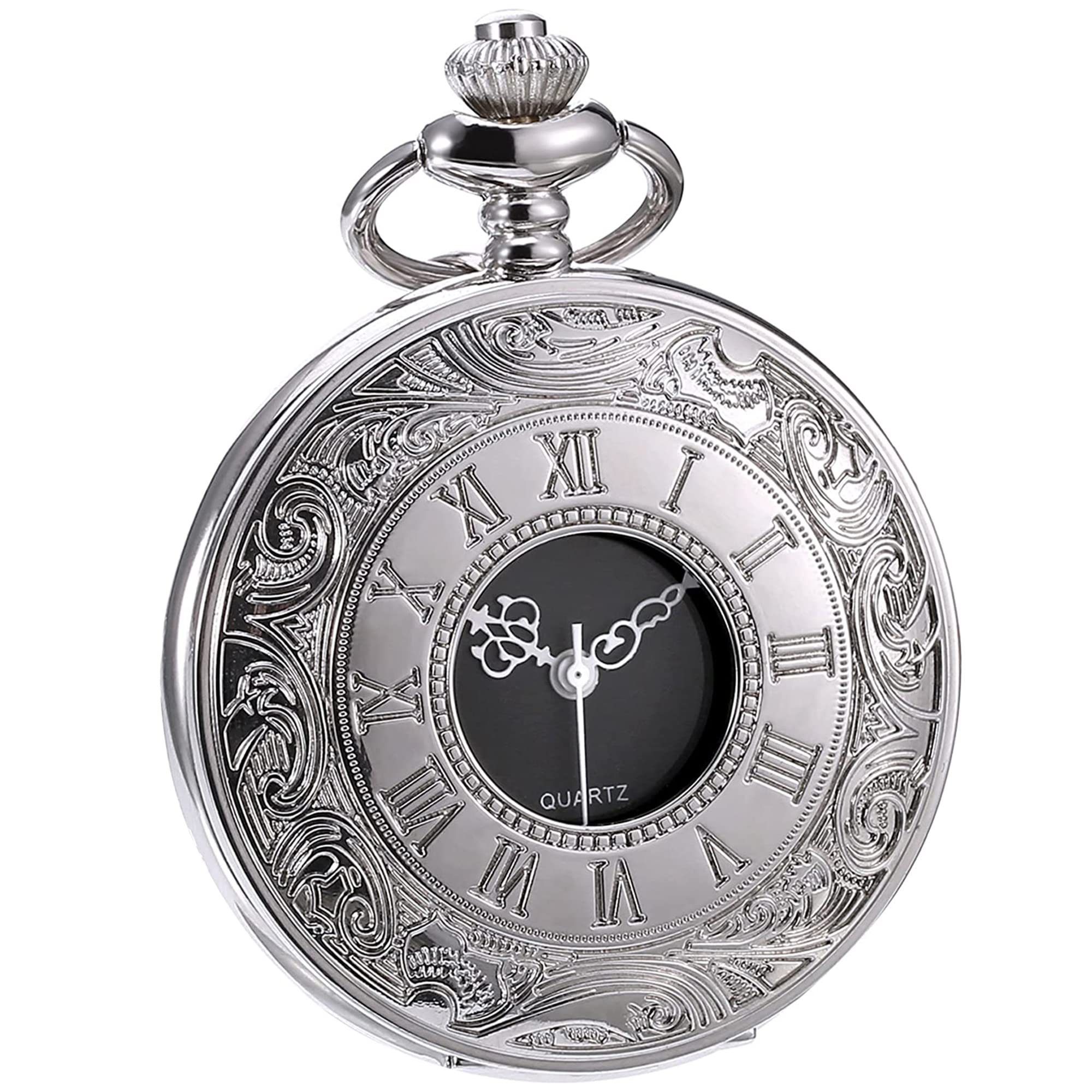 Hicarer Classic Quartz Pocket Watch with Roman Numerals Scale and Chain Belt